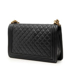 Chanel CC Logo Boy 28 Chain Shoulder Bag Black Gold Lambskin — view 2
