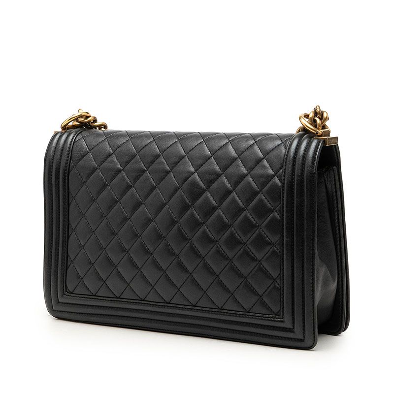 Chanel CC Logo Boy 28 Chain Shoulder Bag Black Gold Lambskin — view 2
