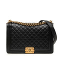 Chanel CC Logo Boy 28 Chain Shoulder Bag Black Gold Lambskin