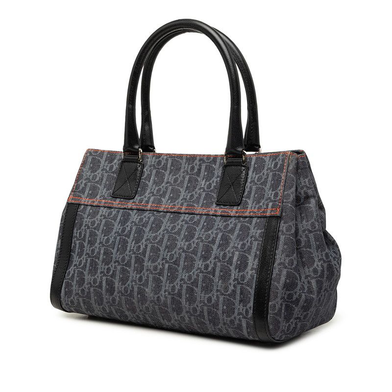 Dior Flight Line Trotter Handbag Gray Black Orange Denim Leather — view 2
