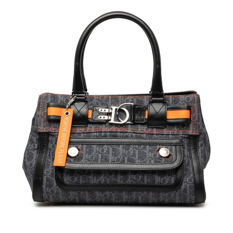 Dior Flight Line Trotter Handbag Gray Black Orange Denim Leather