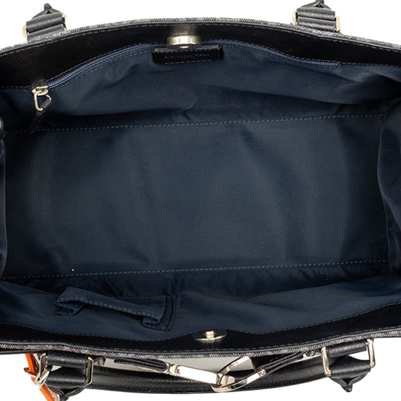 Dior Flight Line Trotter Handbag Gray Black Orange Denim Leather — view 4