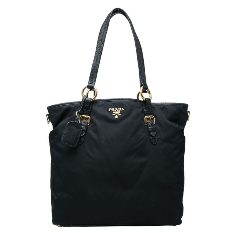 Prada Logo Tote Bag Black Nylon Leather