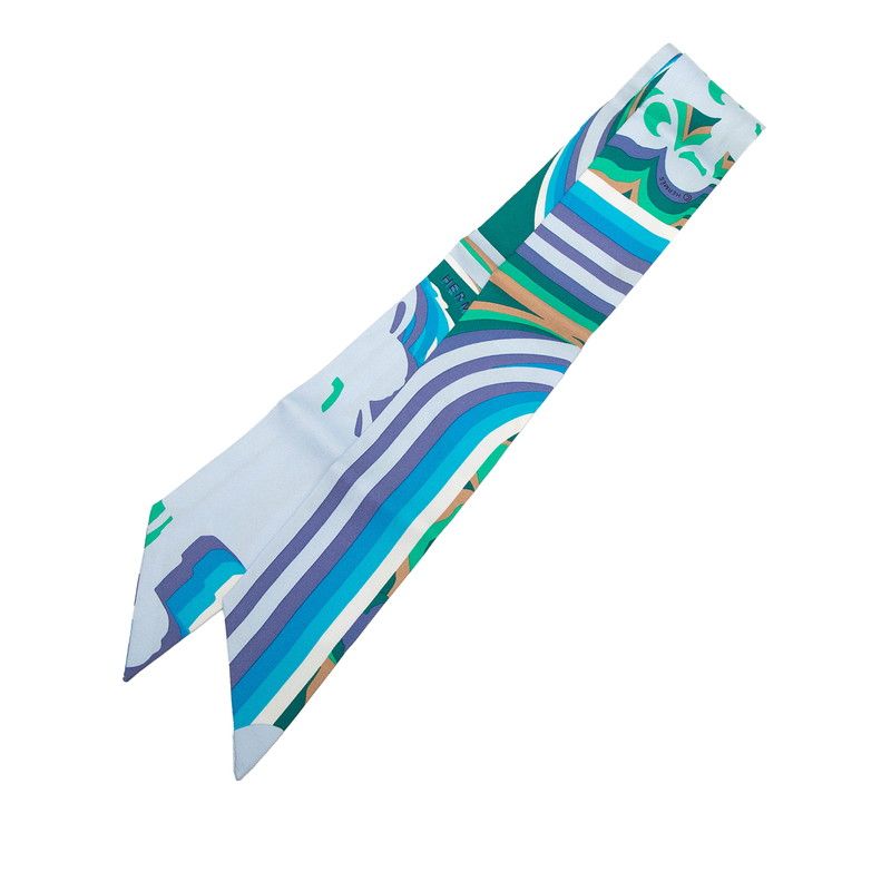 Hermes Twilly Brides de Gala Shadow Scarf Blue Multicolor Silk