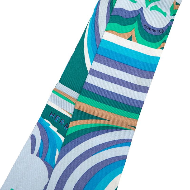 Hermes Twilly Brides de Gala Shadow Scarf Blue Multicolor Silk — view 2