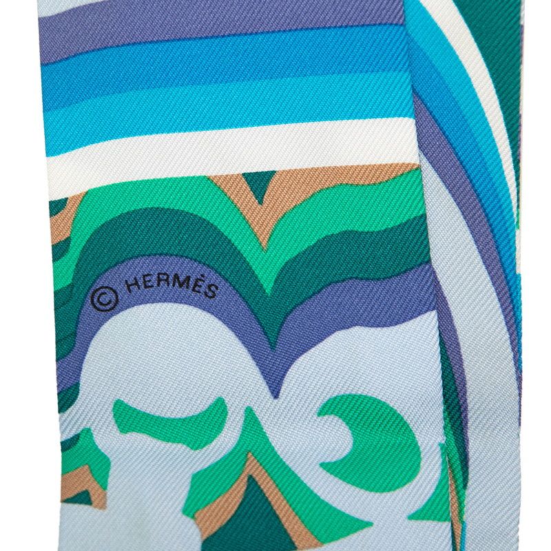Hermes Twilly Brides de Gala Shadow Scarf Blue Multicolor Silk — view 4