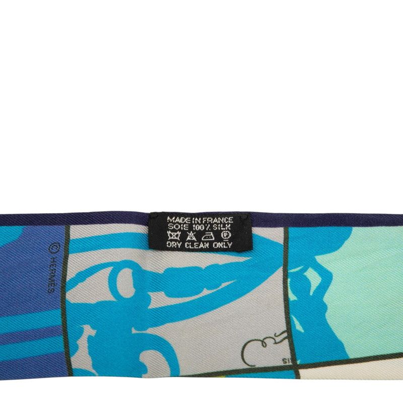 Hermes Twilly Ceremonial Bridle Brides de Gala Scarf Blue Multicolor Silk — view 6