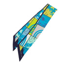 Hermes Twilly Ceremonial Bridle Brides de Gala Scarf Blue Multicolor Silk