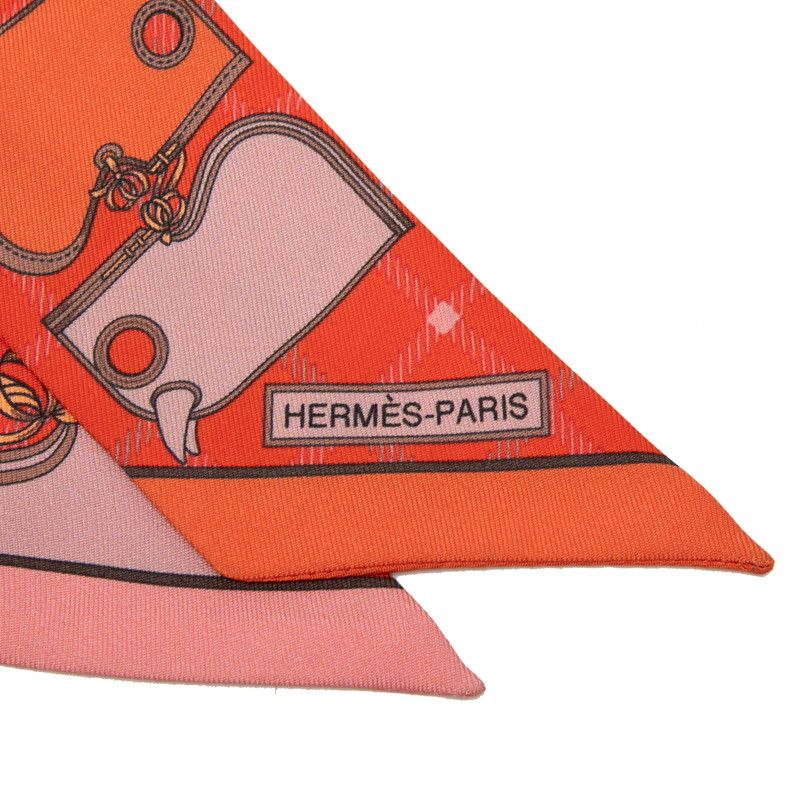 Hermes Twilly Camaille Camails Scarf Orange Multicolor Silk — view 4