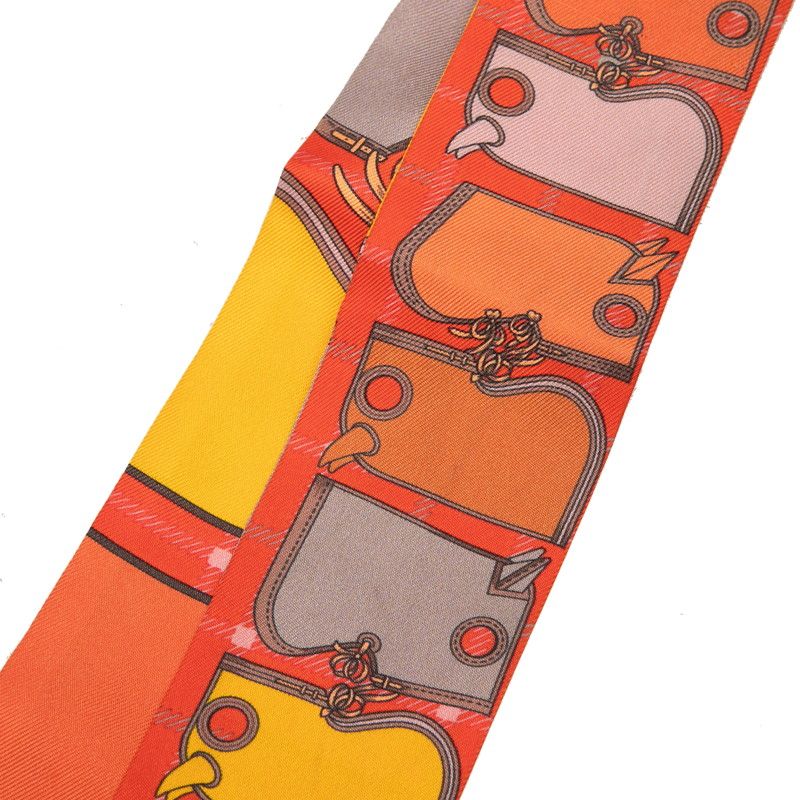 Hermes Twilly Camaille Camails Scarf Orange Multicolor Silk — view 2