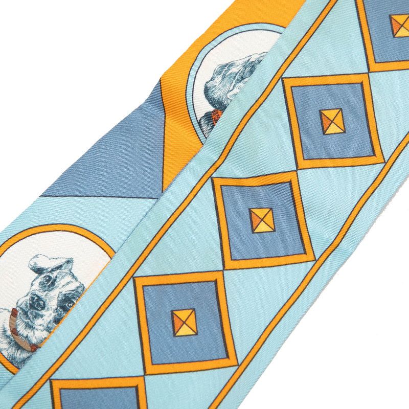 Hermes Twilly Colliers Et Chiens Scarf Blue Orange Silk — view 2