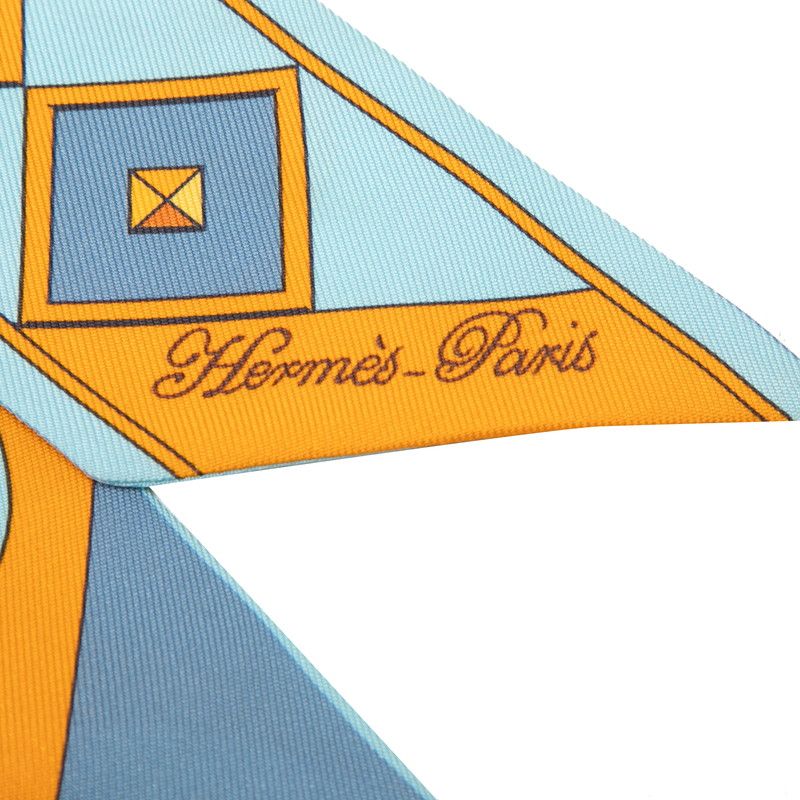 Hermes Twilly Colliers Et Chiens Scarf Blue Orange Silk — view 4