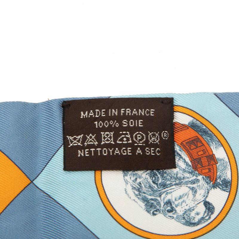 Hermes Twilly Colliers Et Chiens Scarf Blue Orange Silk — view 5