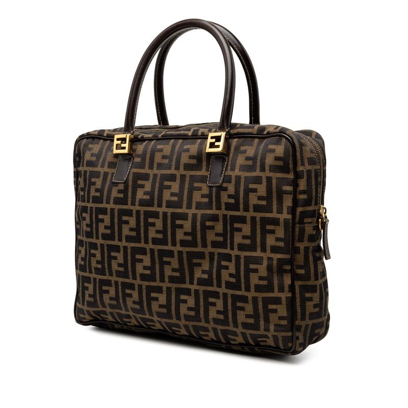 Fendi Zucca Handbag Business Bag Brown Canvas Leather — view 2