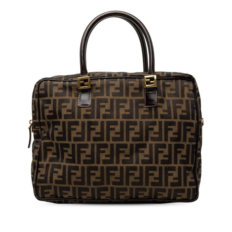 Fendi Zucca Handbag Business Bag Brown Canvas Leather