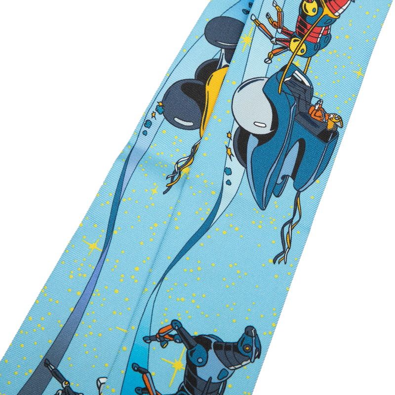 Hermes Twilly Space Derby Scarf Blue Multicolor Silk — view 2