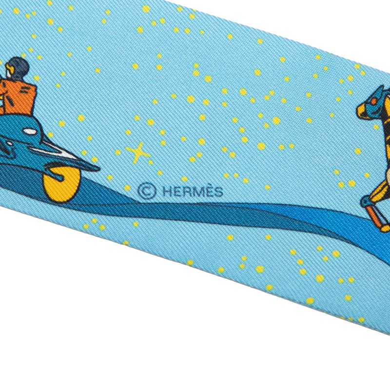 Hermes Twilly Space Derby Scarf Blue Multicolor Silk — view 4