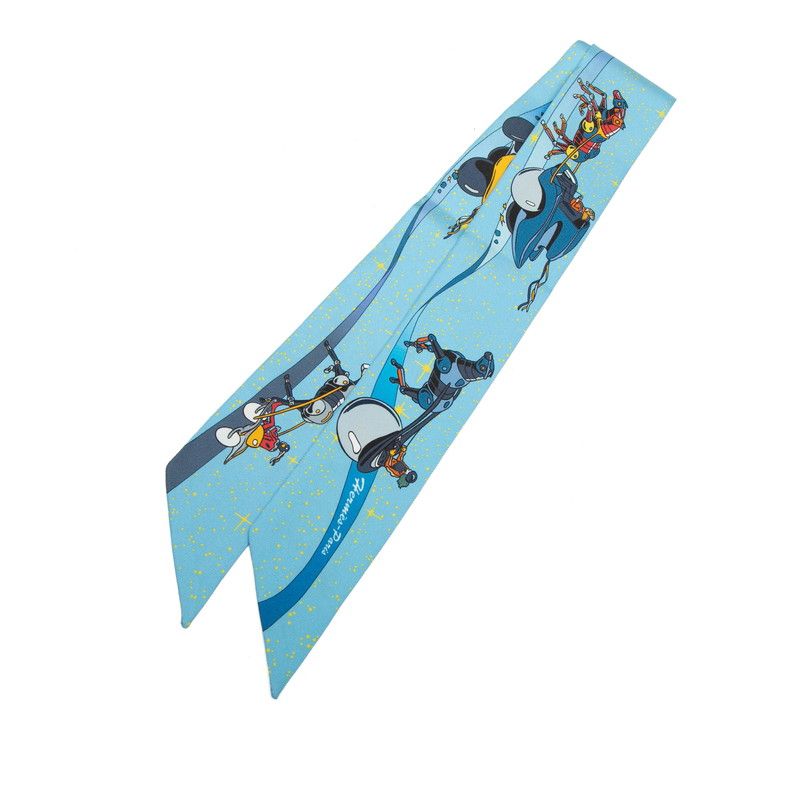 Hermes Twilly Space Derby Scarf Blue Multicolor Silk
