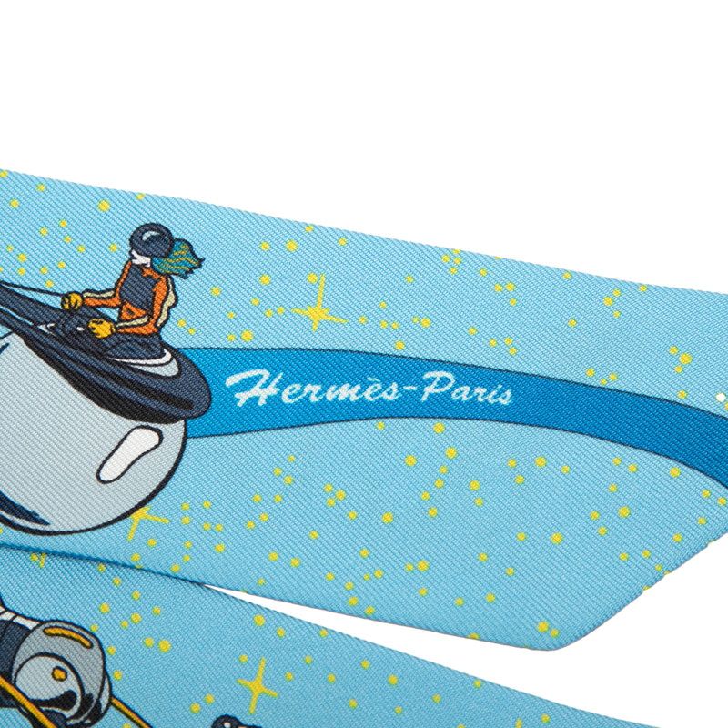 Hermes Twilly Space Derby Scarf Blue Multicolor Silk — view 3