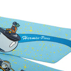Hermes Twilly Space Derby Scarf Blue Multicolor Silk — view 3