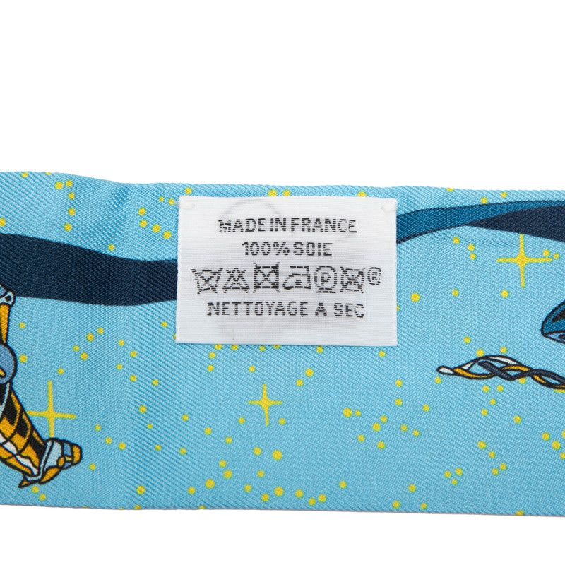 Hermes Twilly Space Derby Scarf Blue Multicolor Silk — view 5