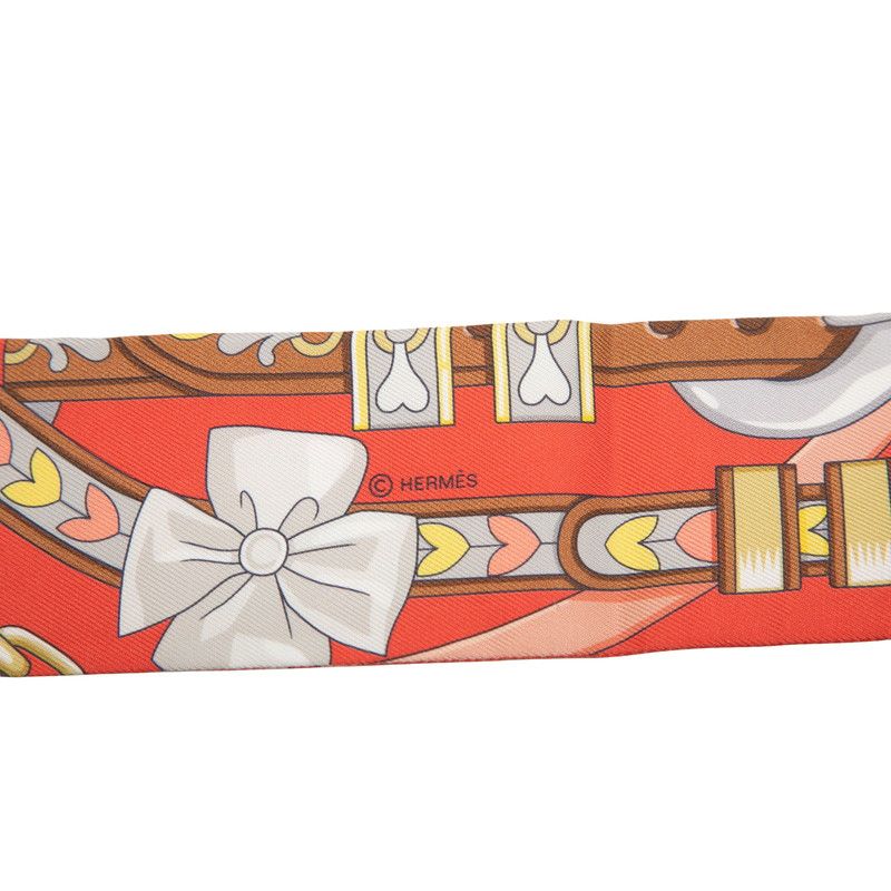 Hermes Twilly Harnais de Cœur Scarf Red Multicolor Silk — view 4