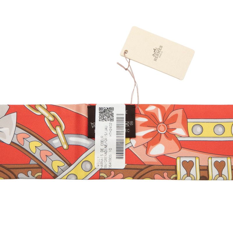 Hermes Twilly Harnais de Cœur Scarf Red Multicolor Silk — view 5