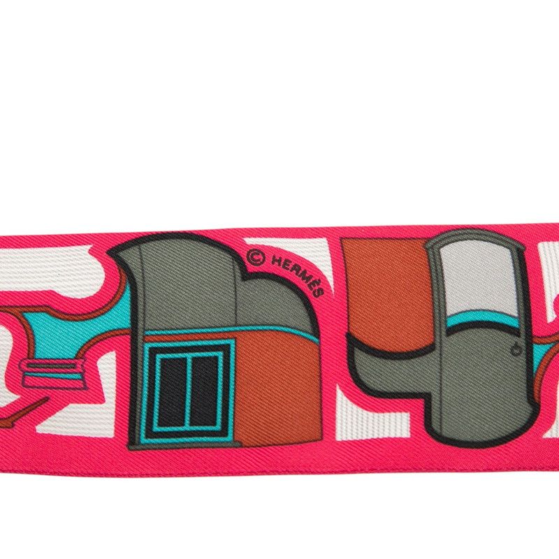 Hermes Twilly Coupe les Coupes Scarf Pink Multicolor Silk — view 4