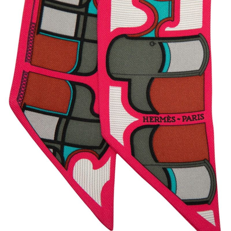 Hermes Twilly Coupe les Coupes Scarf Pink Multicolor Silk — view 3