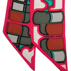 Hermes Twilly Coupe les Coupes Scarf Pink Multicolor Silk — view 3