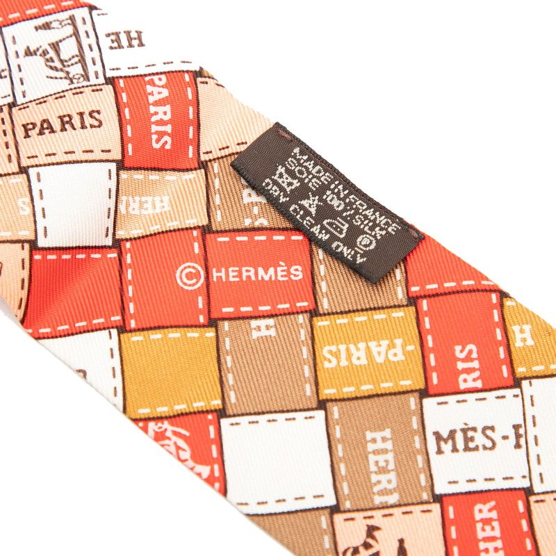 Hermes Twilly Bolduc Check Au Carre Scarf Red Multicolor Silk — view 4