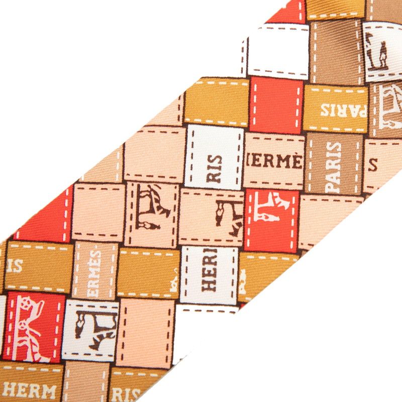 Hermes Twilly Bolduc Check Au Carre Scarf Red Multicolor Silk — view 3