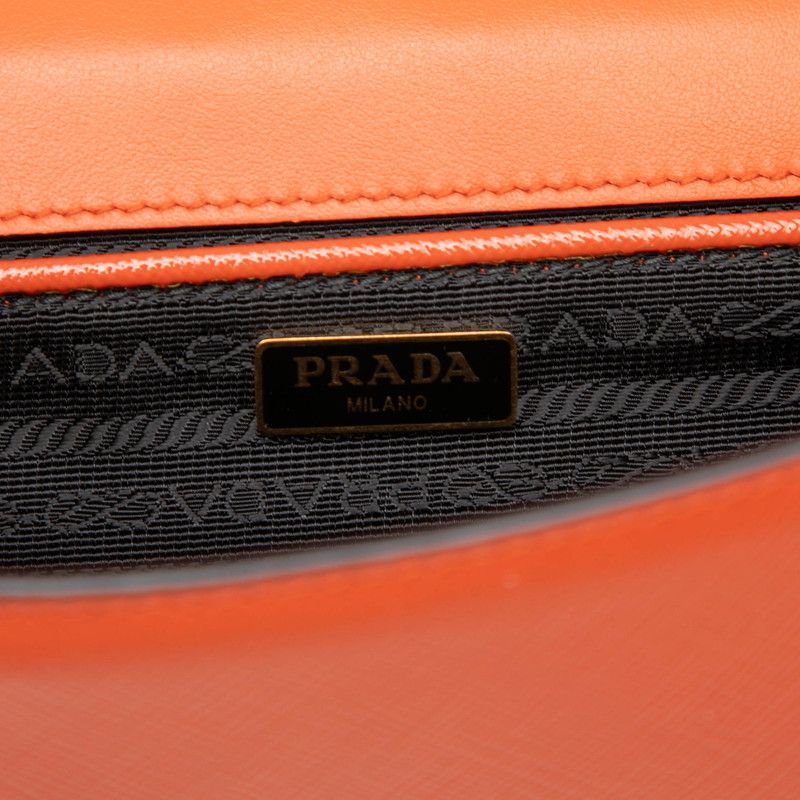 Prada Saffiano Chain Shoulder Bag Crossbody Orange Leather — view 5
