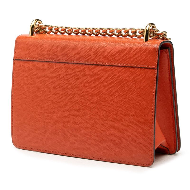 Prada Saffiano Chain Shoulder Bag Crossbody Orange Leather — view 2