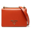 Prada Saffiano Chain Shoulder Bag Crossbody Orange Leather