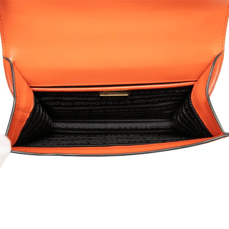 Prada Saffiano Chain Shoulder Bag Crossbody Orange Leather — view 4