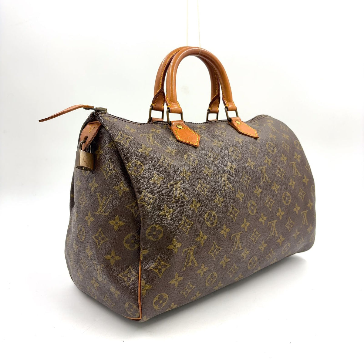 Louis Vuitton Speedy 35 Monogram Leather Brown Handbag Gold — view 2