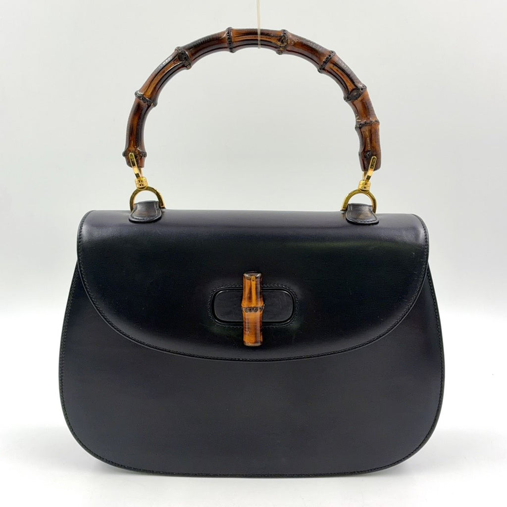 Gucci Bamboo Shoulder Strap Included Leather Brown Black Handbag Gold