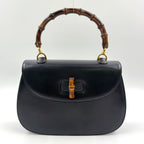 Gucci Bamboo Shoulder Strap Included Leather Brown Black Handbag Gold
