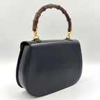 Gucci Bamboo Shoulder Strap Included Leather Brown Black Handbag Gold — view 2