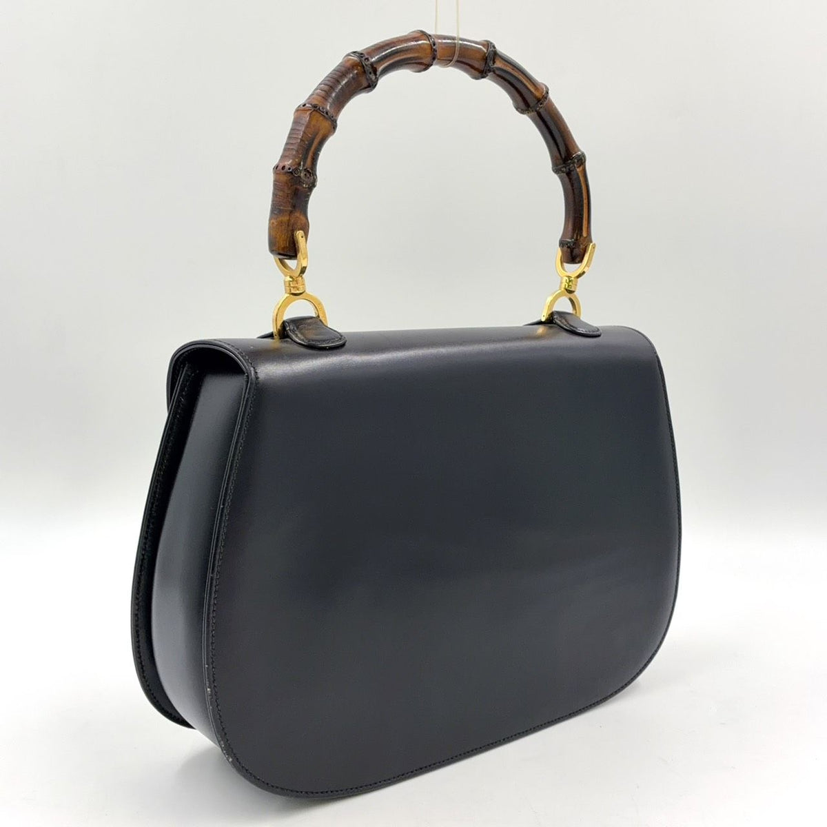 Gucci Bamboo Shoulder Strap Included Leather Brown Black Handbag Gold — view 2