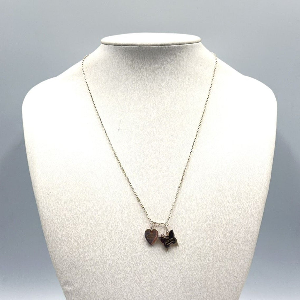 Gucci Butterfly Heart Motif Silver Necklace — view 7