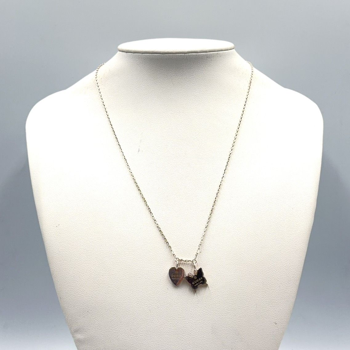 Gucci Butterfly Heart Motif Silver Necklace — view 7
