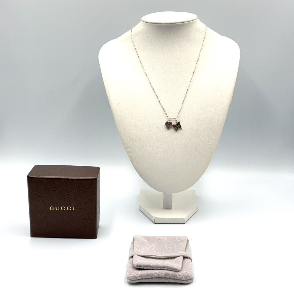 Gucci Butterfly Heart Motif Silver Necklace — view 8