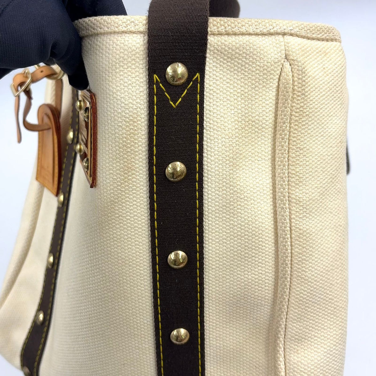 Louis Vuitton Cabas MM Antigua Ecru Canvas Ivory Brown Tote Bag Gold — view 8