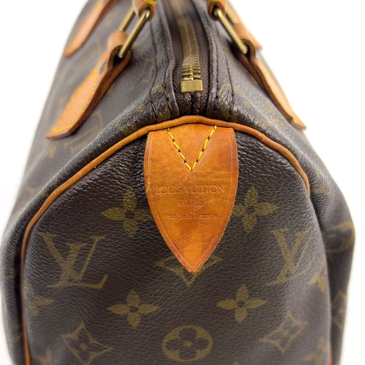Louis Vuitton Speedy 25 Vintage Monogram Leather Brown Handbag Gold — view 4