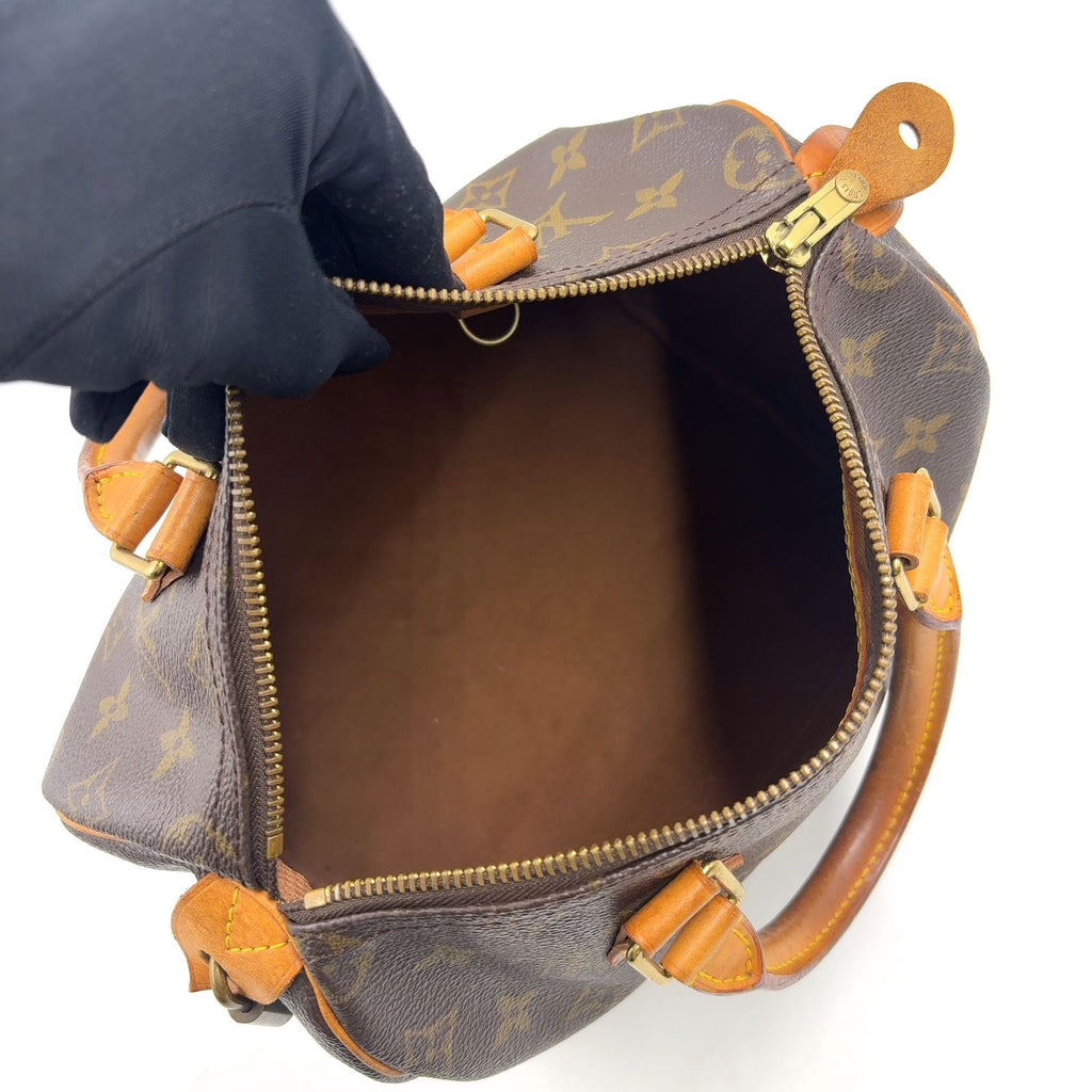 Louis Vuitton Speedy 25 Vintage Monogram Leather Brown Handbag Gold — view 3