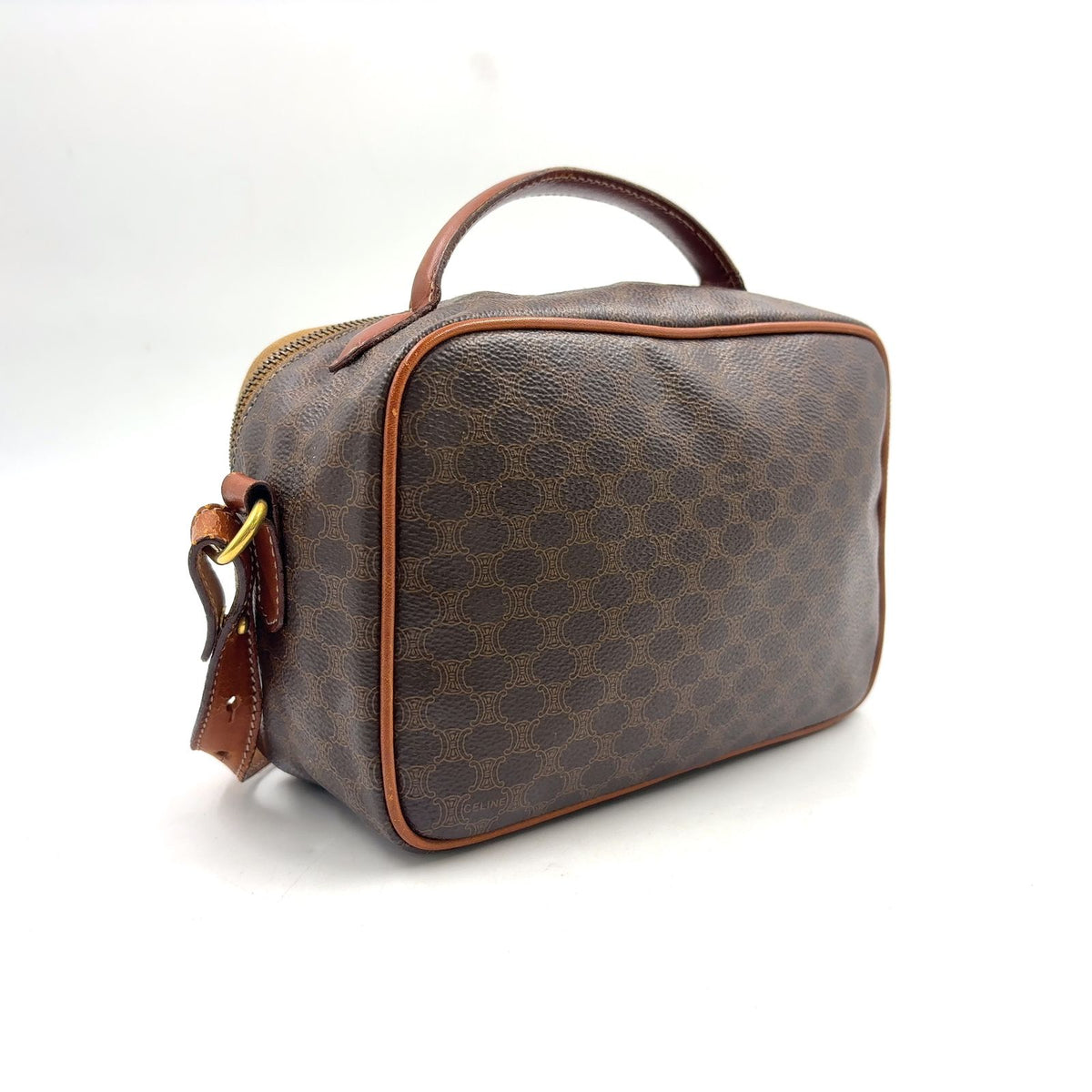 Celine Macadam Pattern Leather Brown Shoulder Bag Gold — view 2