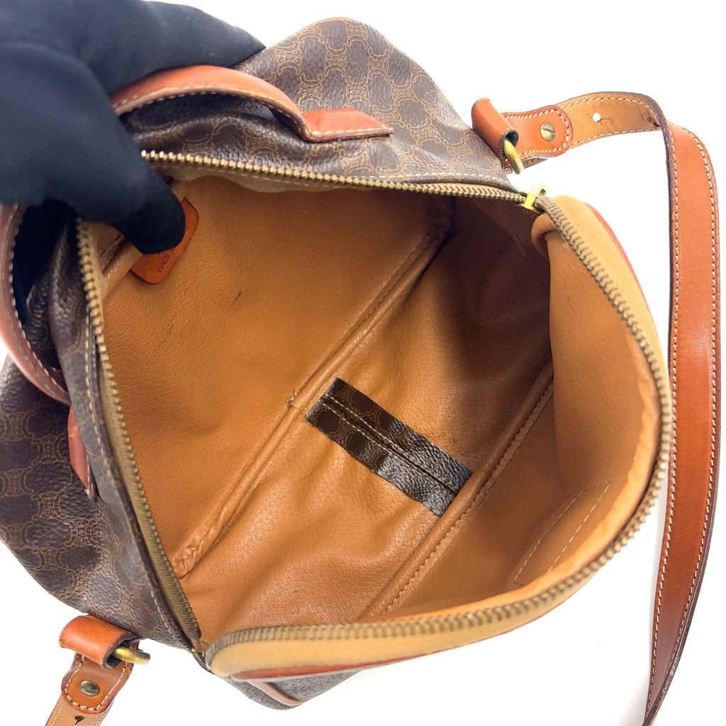 Celine Macadam Pattern Leather Brown Shoulder Bag Gold — view 3