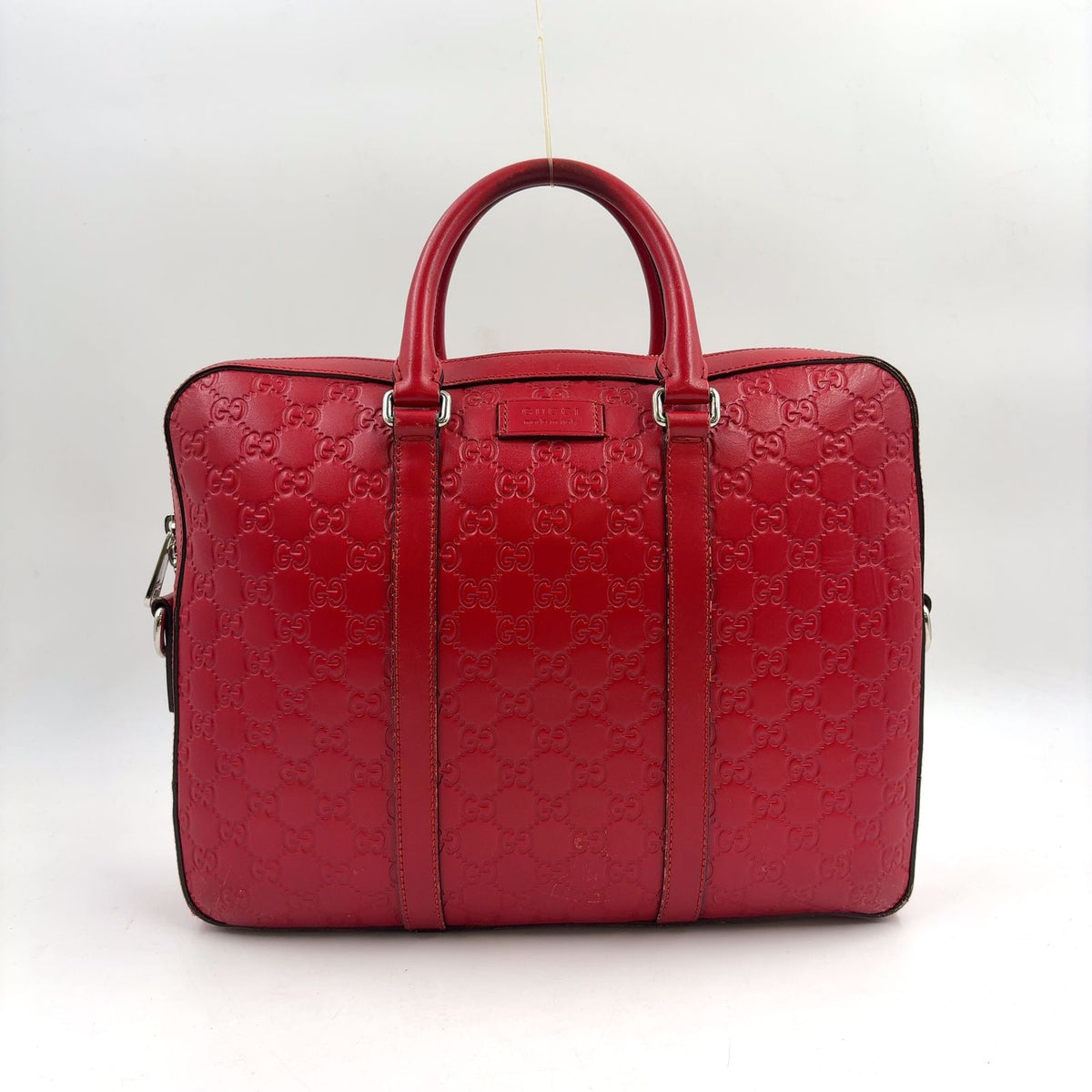 Gucci Guccissima Leather Red Business Bag Silver